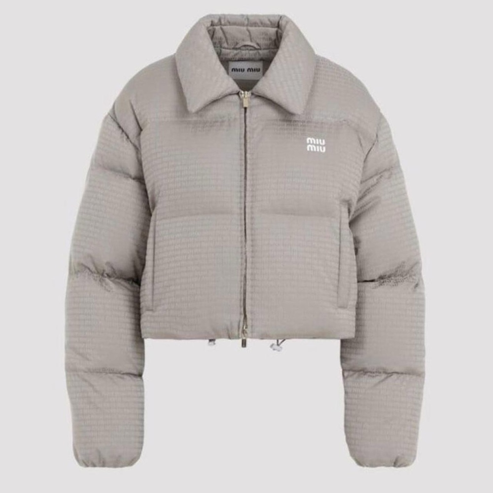 Miu Miu Gray Logo-Jacquard Puffer Jacket IT - 40